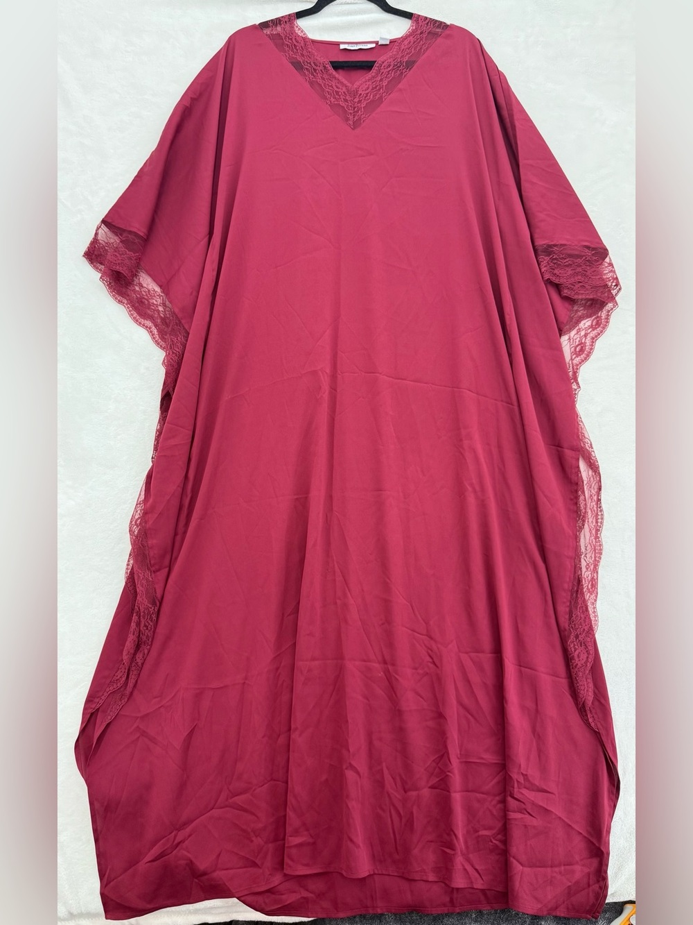 Joan Rivers Garnet Red Long Lace Trimmed MuuMuu Caftan Kaftan Dress Sz M